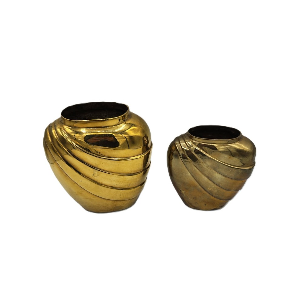 Vintage Brass Vases Art Deco Swirl Ribbon Heavy Metal Set of 2 Home‎ Decor - Picture 5 of 12